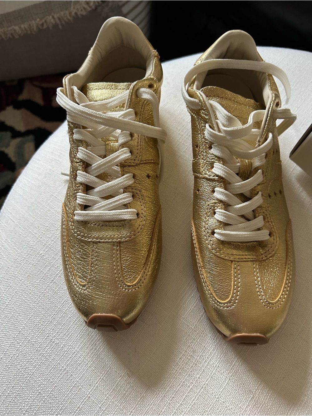 Larroude Metallic Gold Women’s Sneaker with White Laces